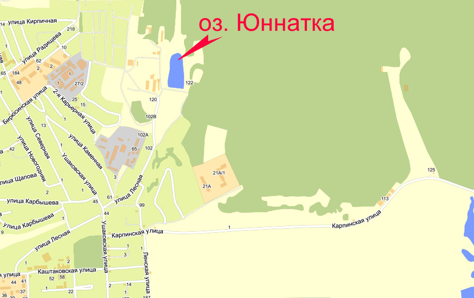 Озеро Юннатка на карте. Изображение: GorodIrkutsk.ru, Яндекс.Карты